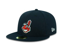 Load image into Gallery viewer, Cleveland Indians New Era MLB 59FIFTY 5950 Fitted Cap Hat Team Color Navy Crown/Visor Chief Wahoo Logo 
