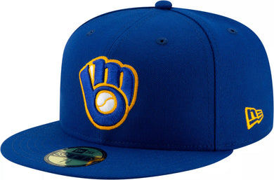 Milwaukee Brewers New Era MLB 59FIFTY 5950 Fitted Cap Hat Royal Blue Crown/Visor White/Gold Logo
