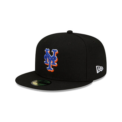 New York Mets New Era MLB 59FIFTY 5950 Fitted Cap Hat Black Crown/Visor Team Color Logo 