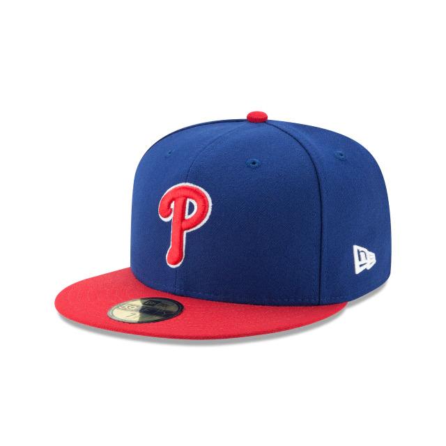 Philadelphia Phillies New Era MLB 59FIFTY 5950 Fitted Cap Hat Team Color Royal Blue Crown Red Visor Red/White Logo 