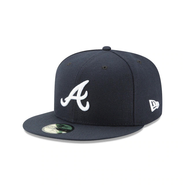 Atlanta Braves New Era MLB 59FIFTY 5950 Fitted Authentic Cap Hat Navy Crown/Visor White Logo