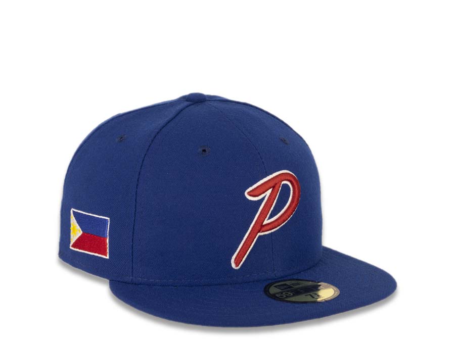 Philippines New Era WBC World Baseball Classic 59FIFTY 5950 Fitted Cap Hat Royal Blue Crown/Visor Red/White Logo Philippines Flag Side Patch