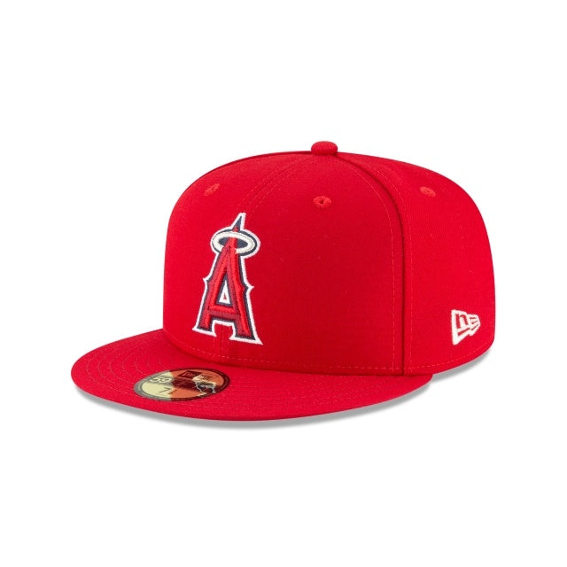 (Youth) Los Angeles Anaheim Angels New Era MLB 59FIFTY 5950 Fitted Cap Hat Red Crown/Visor Team Color Logo 