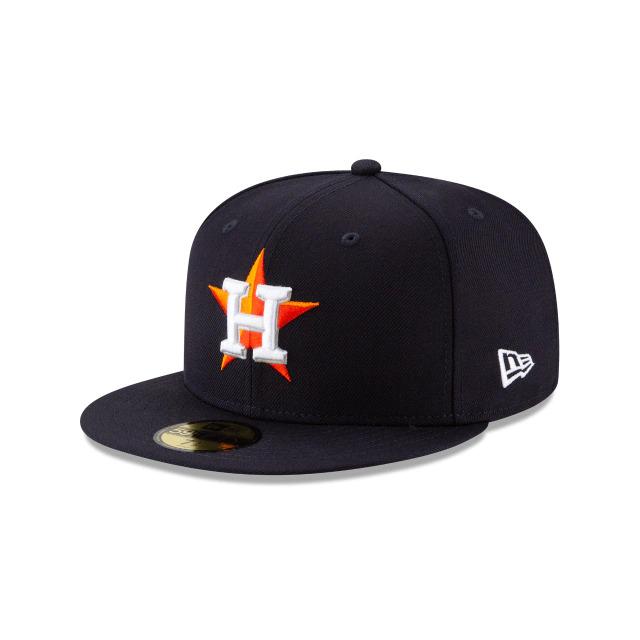 Houston Astros New Era MLB 59FIFTY 5950 Fitted Cap Hat Navy Crown/Visor White/Orange Logo 