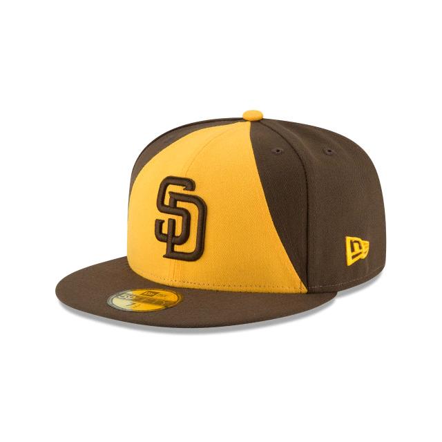 (Youth/Adult) San Diego Padres New Era MLB 59FIFTY 5950 Fitted Cap Hat Brown/Yellow Crown/Visor Brown Logo 