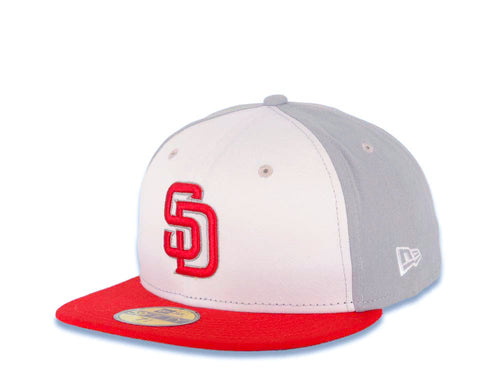 San Diego Padres New Era MLB 59FIFTY 5950 Fitted Cap Hat White/Gray Crown Red Visor Red/Gray Logo