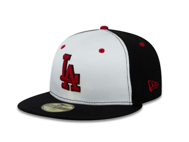 Los Angeles Dodgers New Era MLB 59FIFTY 5950 Fitted Cap Hat White/Black Crown Black Visor Red/Black Logo 
