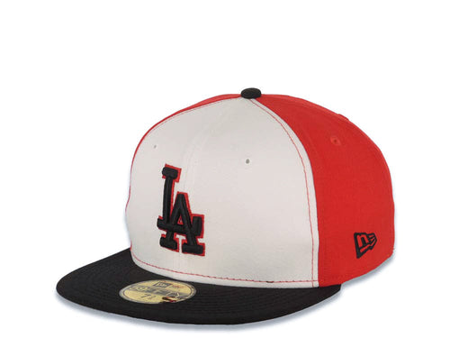 Los Angeles Dodgers New Era MLB 59FIFTY 5950 Fitted Cap Hat White/Red Crown Black Visor Black/Red Logo