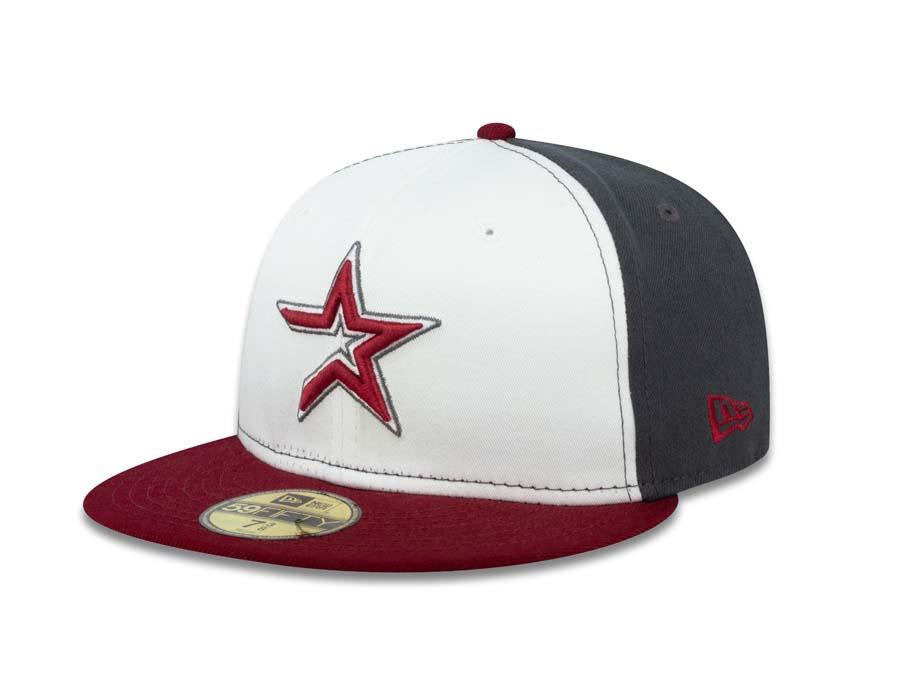 Houston Astros New Era MLB 59FIFTY 5950 Fitted Cap Hat White/Dark Gray Crown Red Visor Red/Dark Gray Logo 