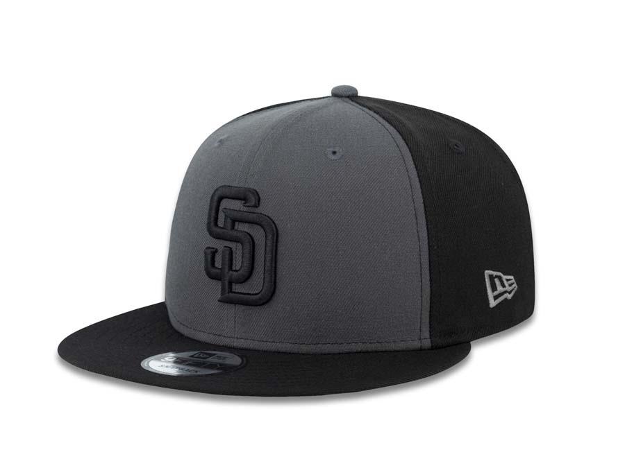 San Diego Padres New Era MLB 9FIFTY 950 Snapback Cap Hat Dark Gray/Black Crown Black Visor Black Logo 