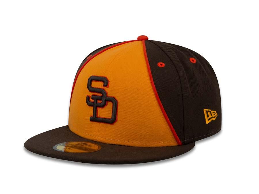 San Diego Padres New Era MLB 59FIFTY 5950 Fitted Cap Hat Yellow/Brown Crown Brown Visor Brown/Orange Logo 