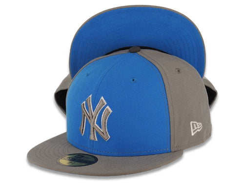 New York Yankees New Era MLB 59FIFTY 5950 Fitted Cap Hat Blue/Gray Crown Gray Visor Gray/White Logo Blue UV