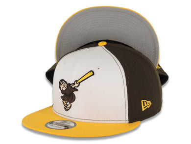 San Diego Padres New Era MLB 9FIFTY 950 Snapback Cap Hat White/Brown Crown Yellow Visor Brown/Yellow Swinging Friar Logo Gray UV