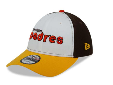 San Diego Padres New Era MLB 9FORTY 940 Adjustable Cap Hat White/Brown Crown Yellow Visor Brown/Orange Script Logo
