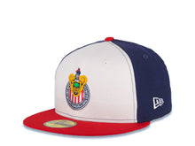 Load image into Gallery viewer, Chivas De Guadalajara New Era Liga MX 59FIFTY 5950 Fitted Cap Hat White/Navy Blue Crown Red Visor Team Color Logo
