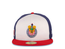 Load image into Gallery viewer, Chivas De Guadalajara New Era Liga MX 59FIFTY 5950 Fitted Cap Hat White/Navy Blue Crown Red Visor Team Color Logo
