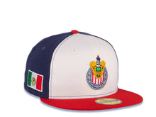 Load image into Gallery viewer, Chivas De Guadalajara New Era Liga MX 59FIFTY 5950 Fitted Cap Hat White/Navy Blue Crown Red Visor Team Color Logo
