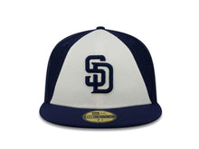 Load image into Gallery viewer, San Diego Padres New Era MLB 59FIFTY 5950 Fitted Cap Hat White/Light Navy Crown Light Navy Visor Light Navy Logo Training Camp 2019
