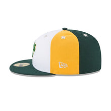 Load image into Gallery viewer, Oakland Athletics New Era MLB 59FIFTY 5950 Fitted Cap Hat White/Yellow Crown Dark Green Visor Dark Green/Yellow Logo with All-Star Game Side Patch
