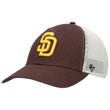 Load image into Gallery viewer, San Diego Padres &#39;47 Brand MLB Clean Up Mesh Trucker Adjustable Cap Hat Brown/White Crown Brown Visor Yellow Logo 
