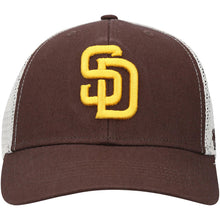 Load image into Gallery viewer, San Diego Padres &#39;47 Brand MLB Clean Up Mesh Trucker Adjustable Cap Hat Brown/White Crown Brown Visor Yellow Logo 
