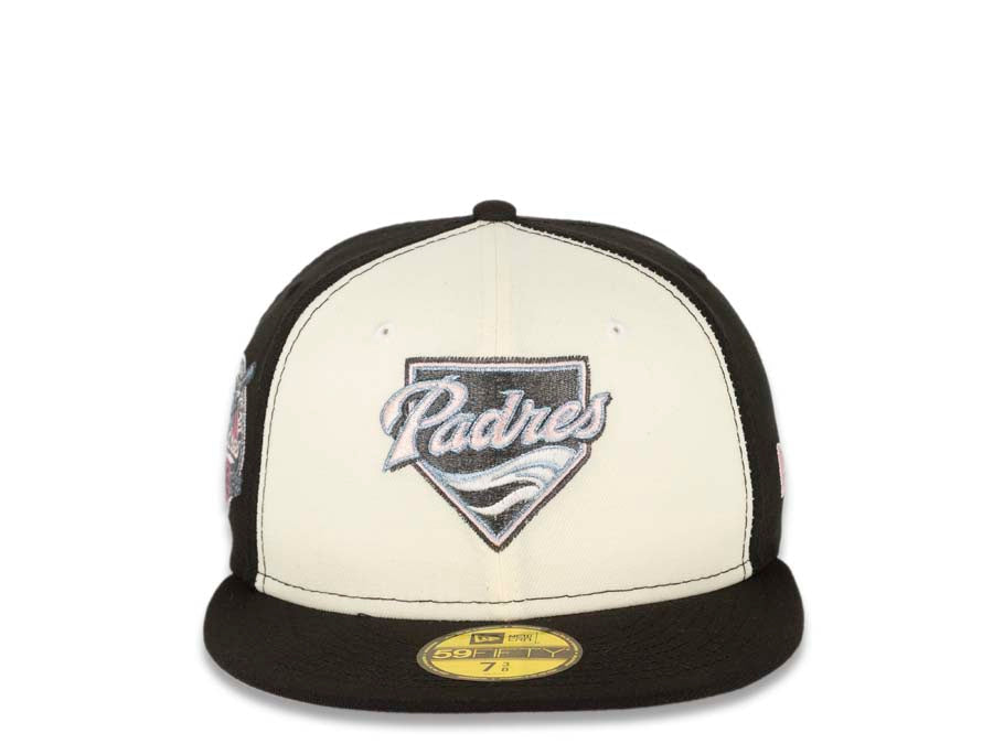 New Era Padres Team Shimmer 5950 in White Pinstripe/STM Metallic Logo 2-Tone Size 7 3/4 | WSS