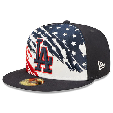 Los Angeles Dodgers New Era MLB 59FIFTY 5950 Fitted Cap Hat White/Navy Crown Navy Visor Navy/Red Logo (2022 4th of July)