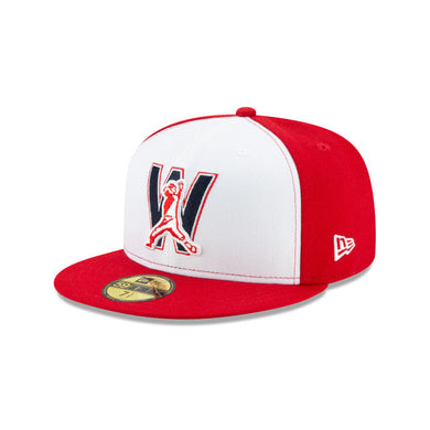 (Youth) Washington Nationals New Era MLB 59FIFTY 5950 Kid Fitted Cap Hat White/Red Crown Red Visor Navy/Red Logo 