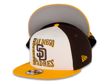 San Diego Padres New Era MLB 9FIFTY 950 Snapback Cap Hat White/Dark Brown Crown Yellow Visor Team Color Text Logo (Retro Sport)