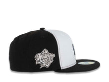 Load image into Gallery viewer, San Diego Padres New Era MLB 59FIFTY 5950 Fitted Cap Hat White/Black Crown Metallic Black Visor Black Swinging Friar Logo 1998 World Series Side Patch
