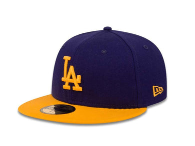 Los Angeles Dodgers New Era MLB 59FIFTY 5950 Fitted Cap Hat Purple Crown Yellow Visor Yellow Logo 