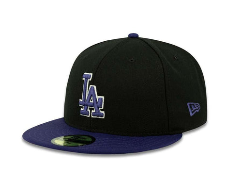 Los Angeles Dodgers New Era MLB 59FIFTY 5950 Fitted Cap Hat Black Crown Purple Visor Purple/White Logo