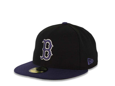 Boston Red Sox New Era MLB 59FIFTY 5950 Fitted Cap Hat Black Crown Purple Visor Purple/White Logo