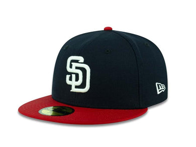 San Diego Padres New Era MLB 59FIFTY 5950 Fitted Cap Hat Navy Crown Red Visor White Logo