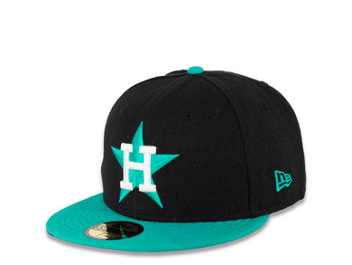 Houston Astros New Era MLB 59FIFTY 5950 Fitted Cap Hat Black Crown Teal Visor Teal/White Logo 