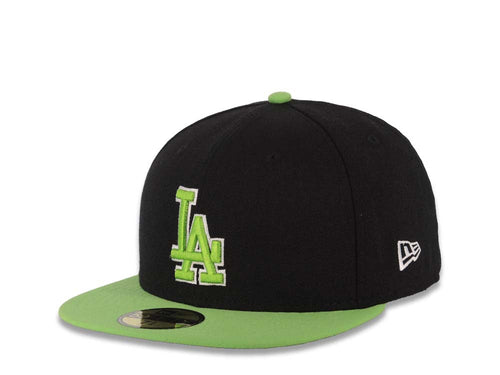Los Angeles Dodgers New Era MLB 59FIFTY 5950 Fitted Cap Hat Black Crown Lime Green Visor Lime Green/White Logo