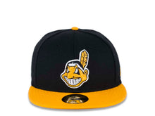 Load image into Gallery viewer, Cleveland Indians New Era MLB 59FIFTY 5950 Fitted Cap Hat Black Crown Yellow Visor Yellow/White Chief Wahoo Logo
