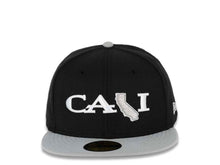 Load image into Gallery viewer, CALI CALIfornia New Era 59FIFTY 5950 Fitted Cap Hat Black Crown Gray Visor CALI Script Logo with Map
