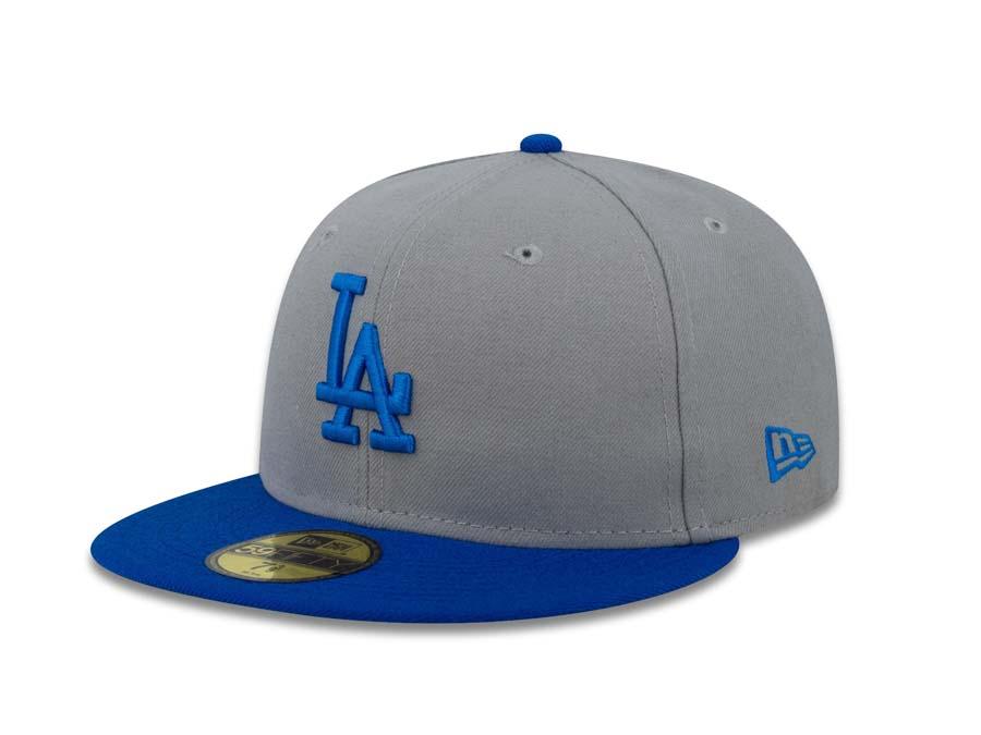 Los Angeles Dodgers New Era MLB 59FIFTY 5950 Fitted Cap Hat Gray Crown Blue Visor Blue Logo
