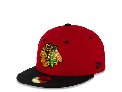 Chicago Blackhawks New Era NHL 59FIFTY 5950 Fitted Cap Hat Red Crown Black Visor Team Color Logo 