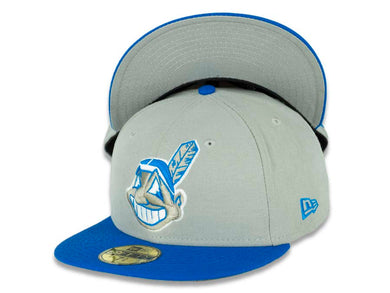 Cleveland Indians New Era MLB 59FIFTY 5950 Fitted Cap Hat Gray Crown Blue Visor Blue/Gray/White Chief Wahoo Logo