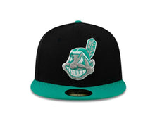 Load image into Gallery viewer, Cleveland Indians New Era MLB 59FIFTY 5950 Fitted Cap Hat Black Crown Teal Visor Gray/Teal/White Chief Wahoo Logo
