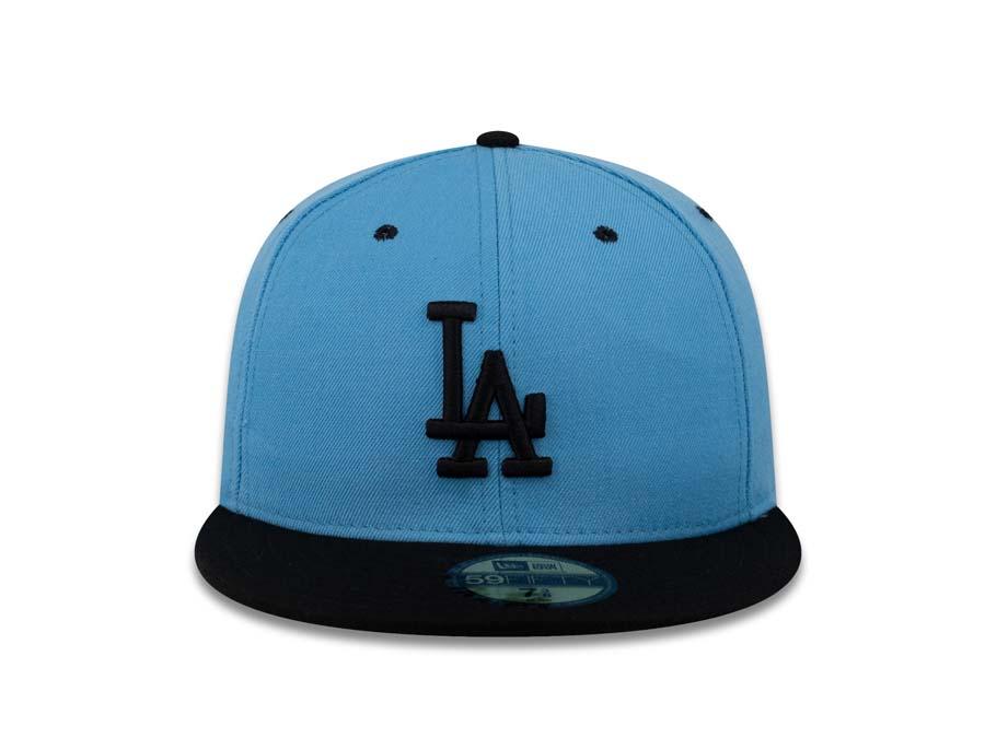 Los Angeles Dodgers New Era MLB 59FIFTY 5950 Fitted Cap Hat Sky Blue Crown Magenta Visor White/Magenta Logo Mexico Flag Side Patch Gray UV 7