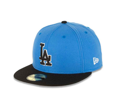 Los Angeles Dodgers New Era MLB 59FIFTY 5950 Fitted Cap Hat Airforce Light Blue Crown Black Visor Black/White Logo 