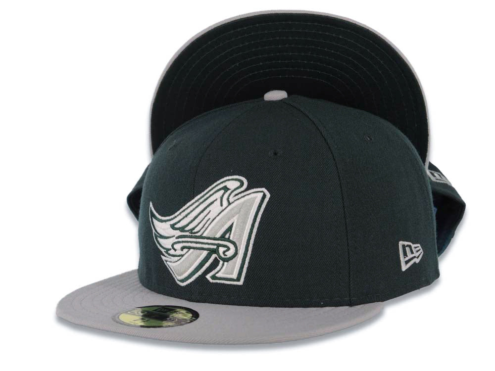 Los Angeles Anaheim Angels New Era MLB 59FIFTY 5950 Fitted Cap Hat Dark Green Crown Gray Visor Gray/White Wing Logo Green UV