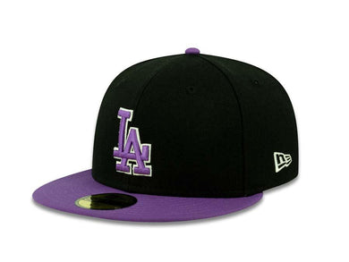 Los Angeles Dodgers New Era MLB 59FIFTY 5950 Fitted Cap Hat Black Crown Purple Visor Purple/White Logo
