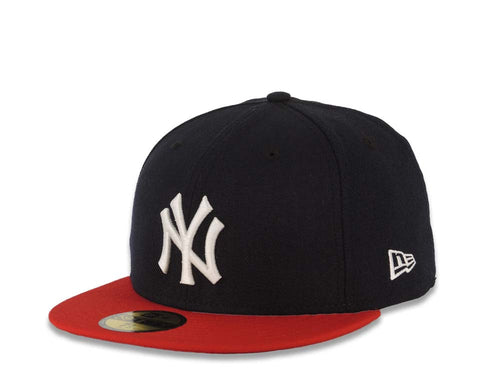 New York Yankees New Era MLB 59FIFTY 5950 Fitted Cap Hat Navy Blue Crown Red Visor White Logo