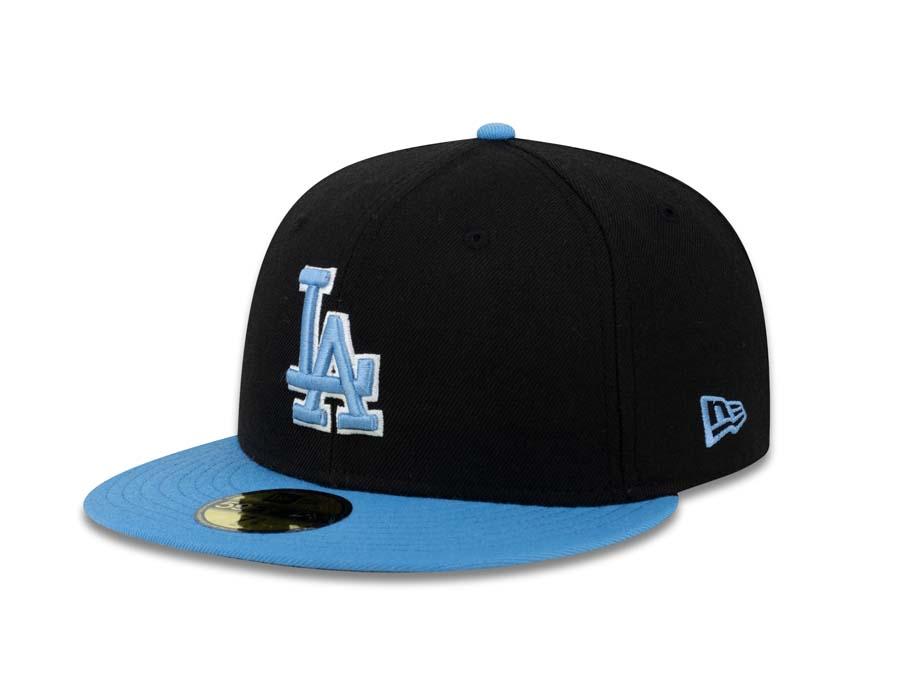 Los Angeles Dodgers New Era MLB 59FIFTY 5950 Fitted Cap Hat Black Crown Sky Blue Visor Sky Blue/White Logo