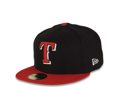 Texas Rangers New Era MLB 59FIFTY 5950 Fitted Cap Hat Black Crown Red Visor Red/White Logo