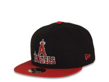 Load image into Gallery viewer, Los Angeles Anaheim Angels MLB Fitted Cap Hat Black Crown Red Visor Black/Red Text Logo
